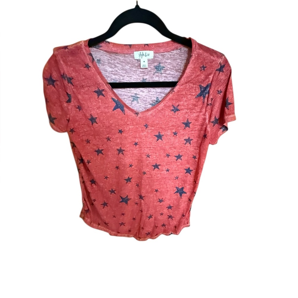 Style and Company Red Star-Print V-Neck Women’s Top